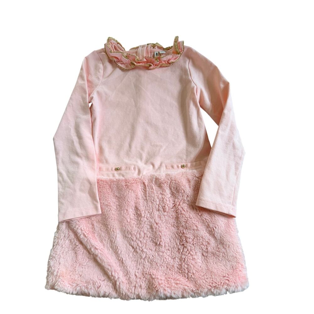 Janie and Jack Girls Pink Faux Fur Ponte Dress - Size 8 - Cozy & Chic - Picture 2 of 7